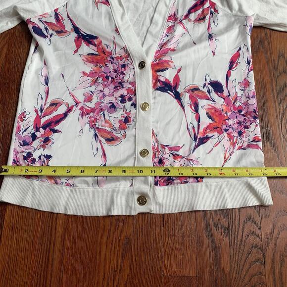 C. Wonder Floral Cardigan Sweater Womens Small Cream Pink Button Front NWOT - Picture 7 of 9